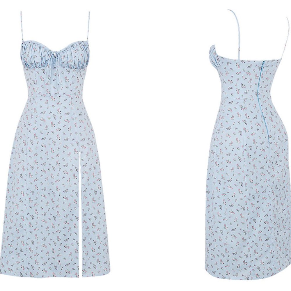 HOUSE OF CB 'Carina' Blue Floral Bustier Midi Dress NWOT - Picture 6 of 10